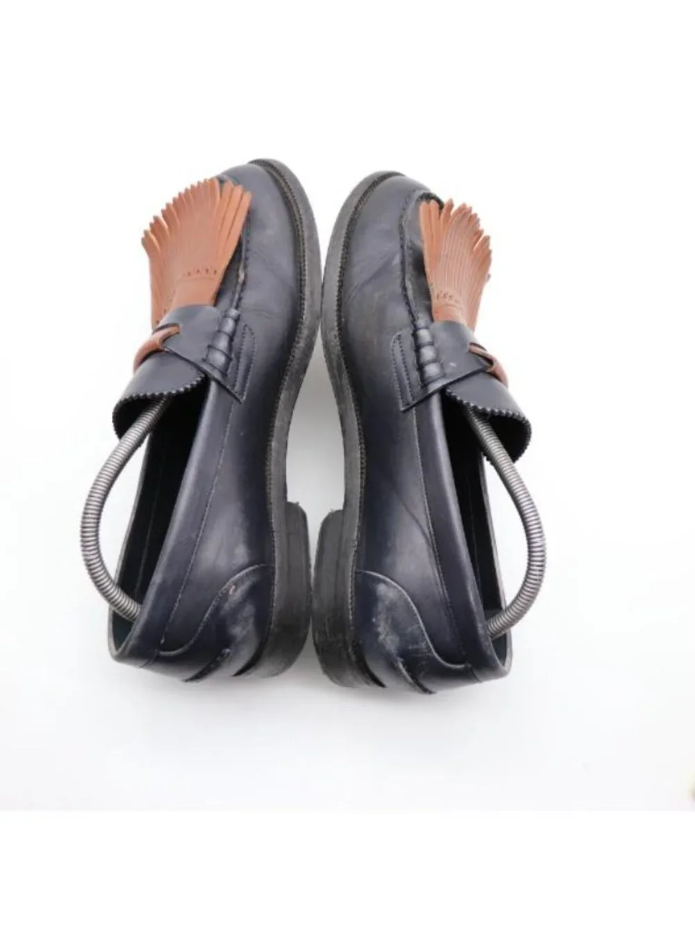 Burberry Kiltie Bedmoore Fringe Men’s EU 44 Leather Loafers Navy/ Brown Italy - Picture 6 of 14